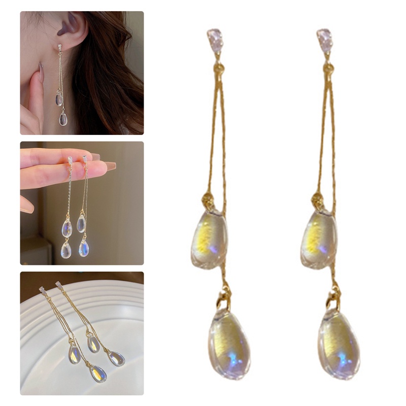 Anting Rumbai Bentuk Tetesan Air Bahan Zirkon Resin Gaya Korea Untuk Wanita