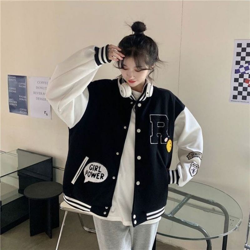 VARSITY JAKET - R BASEBALL JAKET GAMBAR SABLON JAKET BASEBALL UNISEX PRIA WANITA