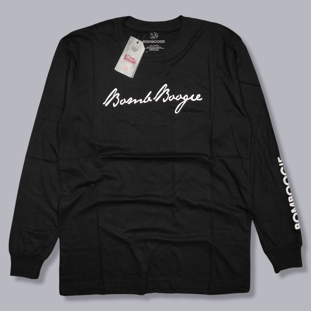 KAOS BOMBBOOGIE BAHAN COTTON COMBAD 30S LENGAN PANJANG MOTIF TERBARU BAJU DISTRO ORIGINAL PRIA BOMBO