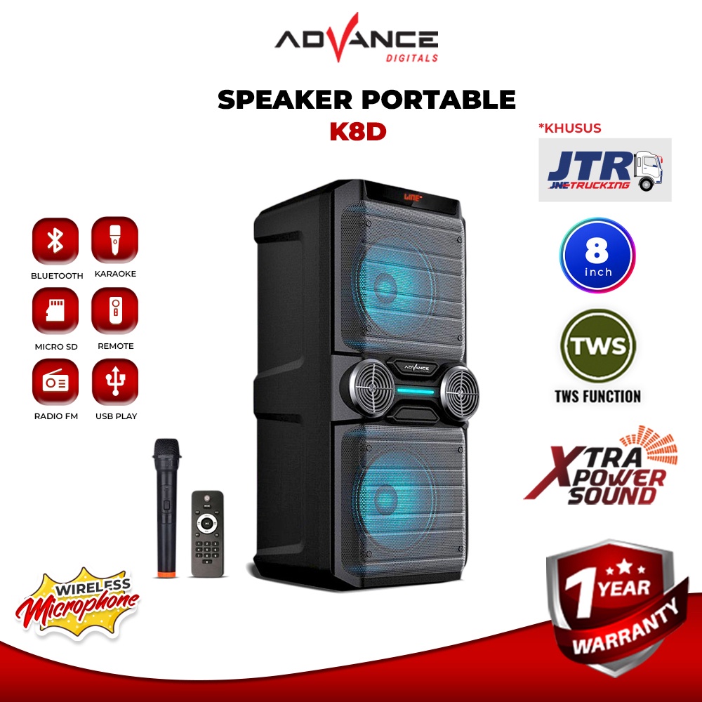 {ready stock} ADVANCE Speaker Meeting Doble 8 Inch Aktif Bluetooth Portable K8D Garansi Resmi 1 tahu