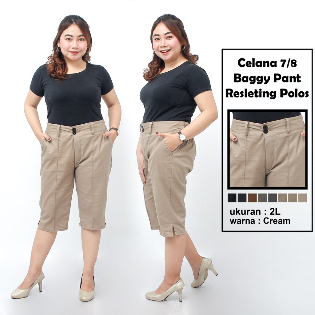 Putri Nasya - Celana Big Size Pendek 7/8 Ukuran 8L,6L,5L,4L,2L,XL, S Fit To L Warna Capucino Moca Hitam Abu Tua Muda Cream
