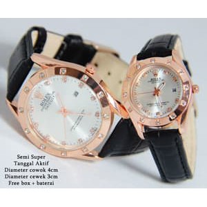 JAM TANGAN ROLEX COUPLE BLACK LEATHER