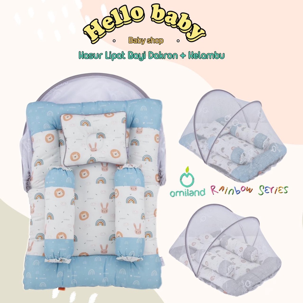 [2 kg] Omiland Kasur Lipat Bayi Dakron + Kelambu Rainbow Series - OB19171-2