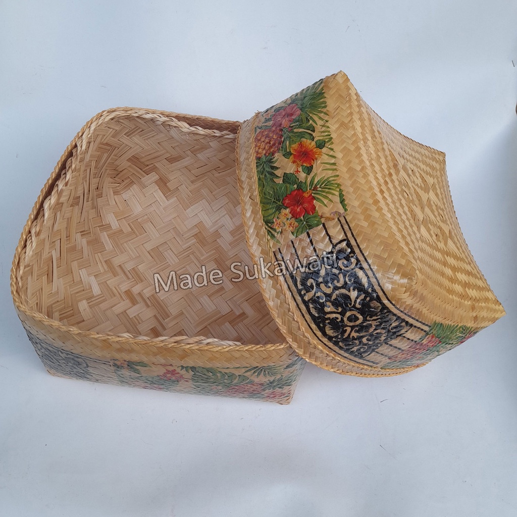 Keben lukis khas bali 26cm set wadah tutup bahan anyaman bambu