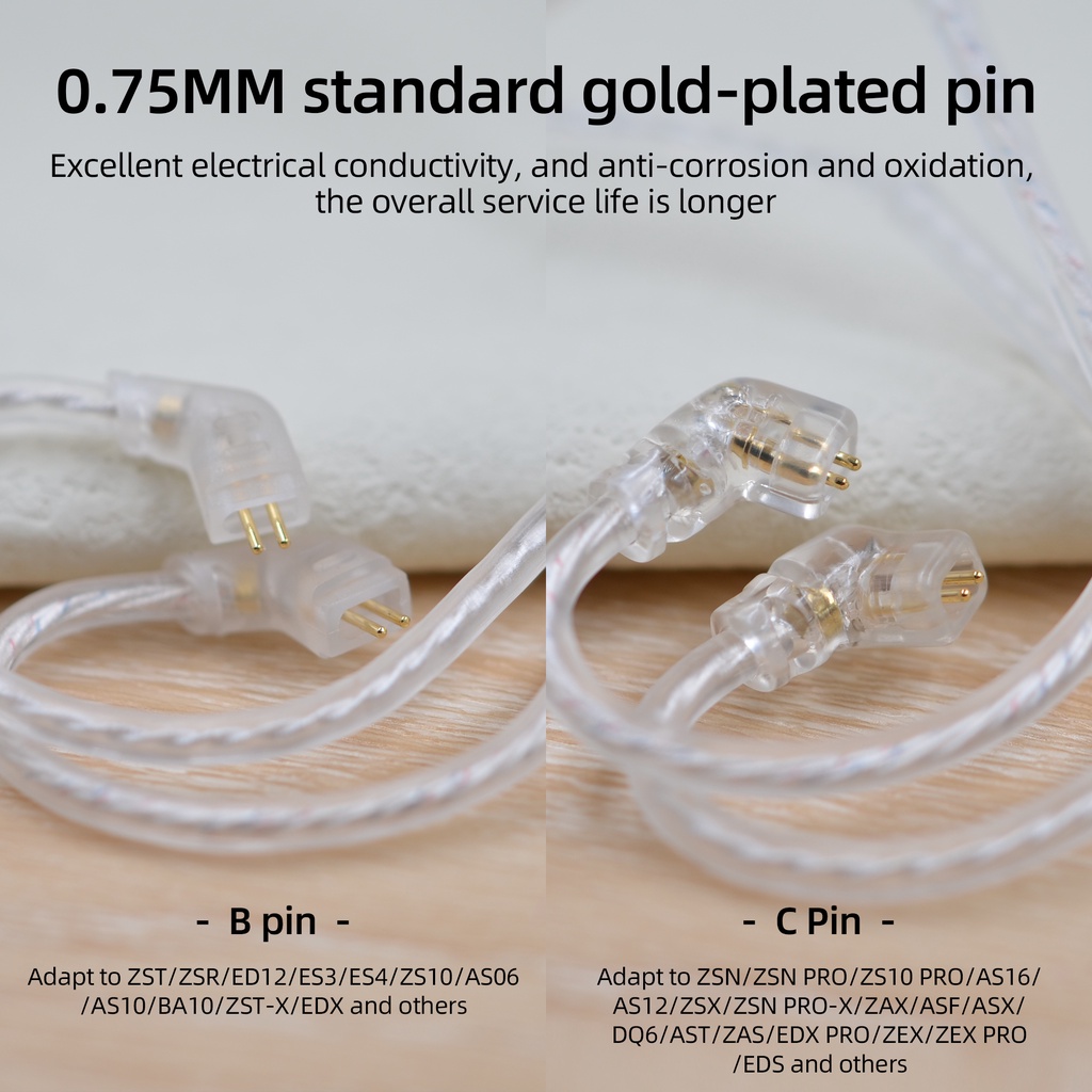 KZ Wire dual-parallel silver-plated upgrade Cable 0.75MM C pin HIFI fever earphone with wheat replacement wire