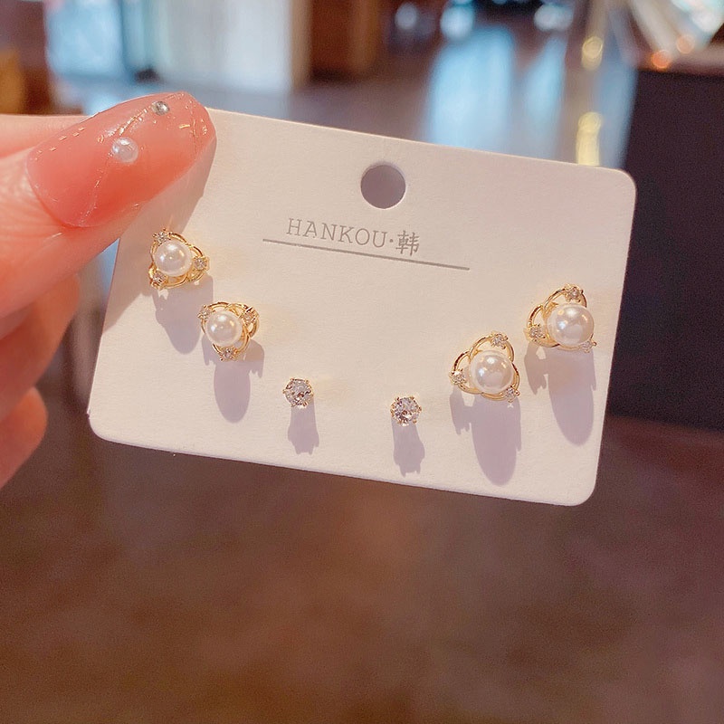 Set Anting Tusuk Sterling Silver 925 Desain Simple Hias Mutiara Zircon Berkilau Untuk Wanita