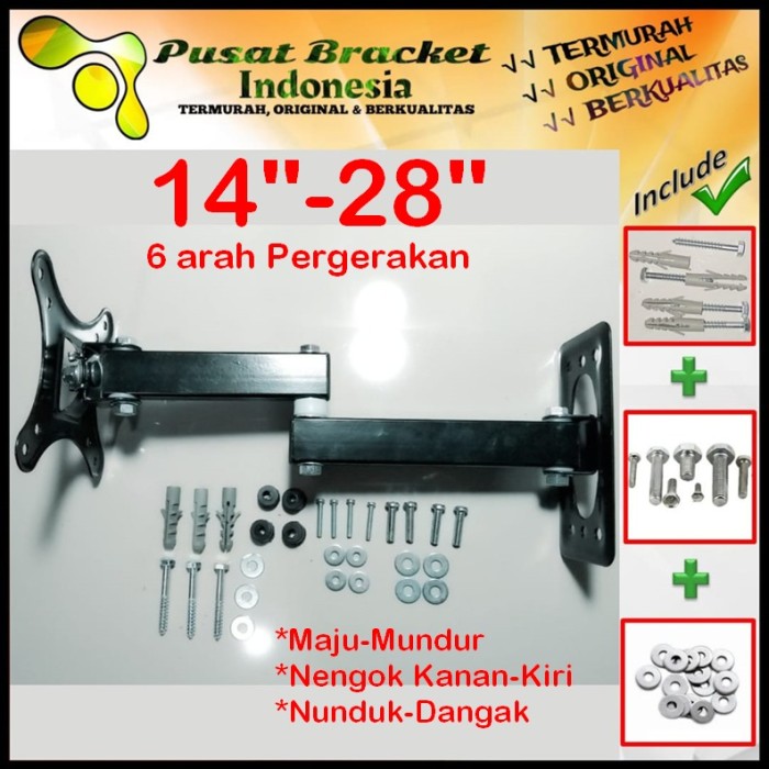 Bracket Tv 21 Monitor Lengan 14&quot; s/d 28&quot; 6 arah Fleksible PBI.SWK1-008