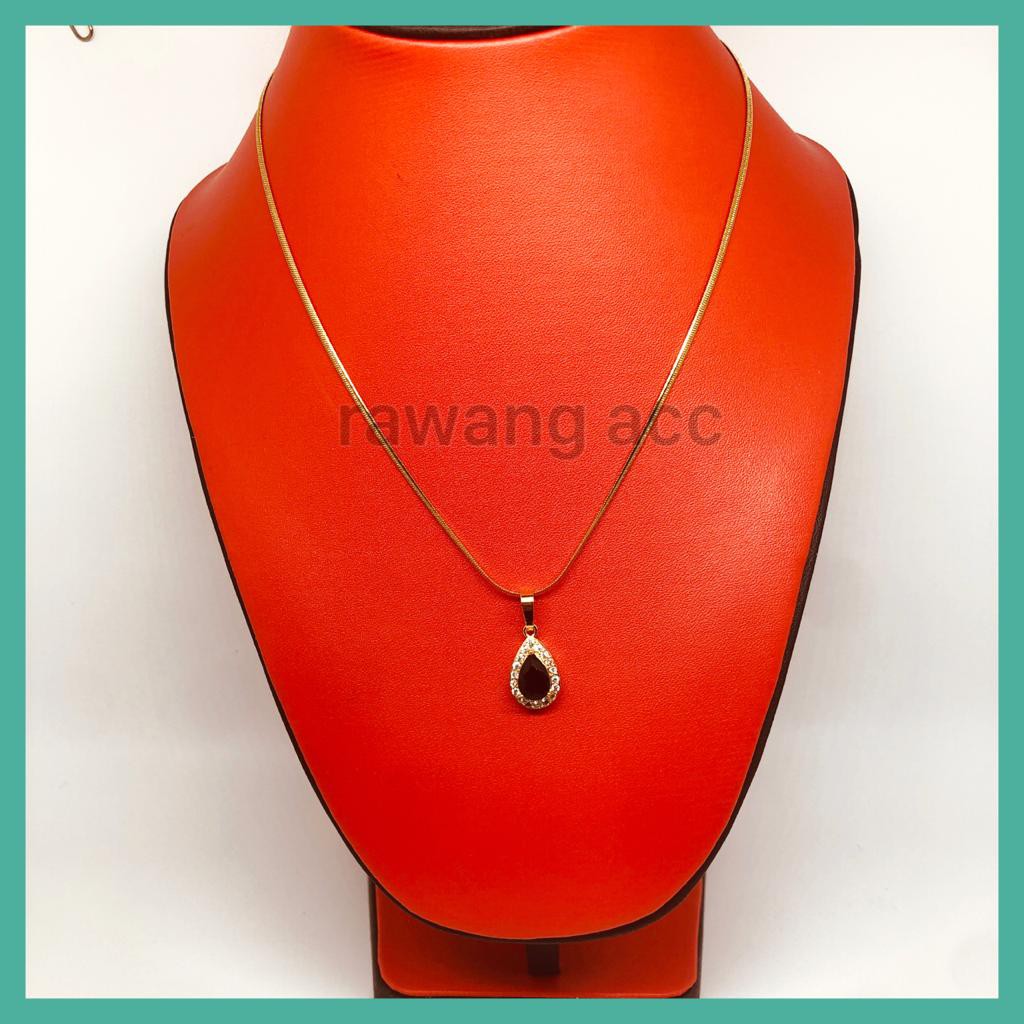 kalung titanium gold belut plus liontin permata hitam