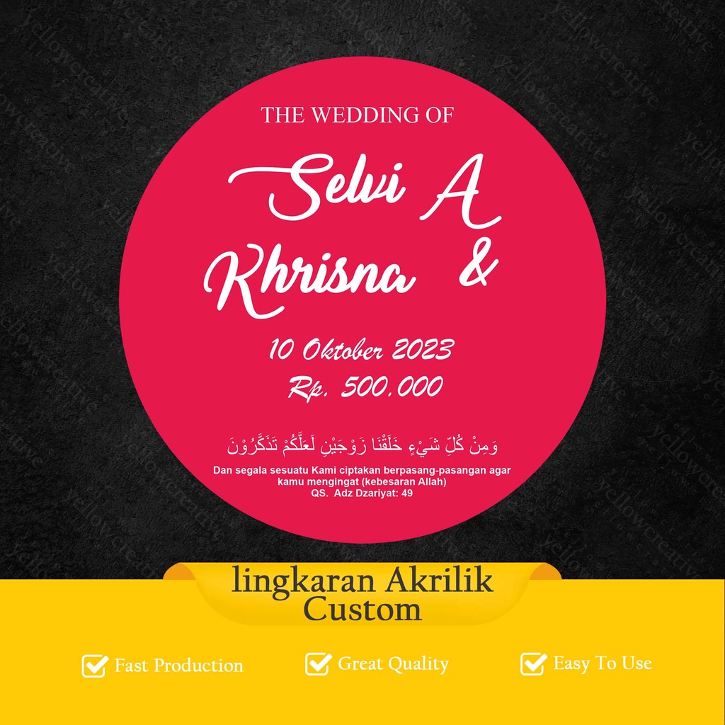 Lingkaran Akrilik Custom Nama Timbul -  Bahan Aksesoris Dekorasi Mahar Akrilik Lingkaran Akrilik Cus