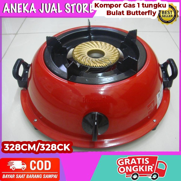 Kompor Gas 1 tungku Bulat Butterfly 328CM/328CK Burner Kuningan Api Tornado