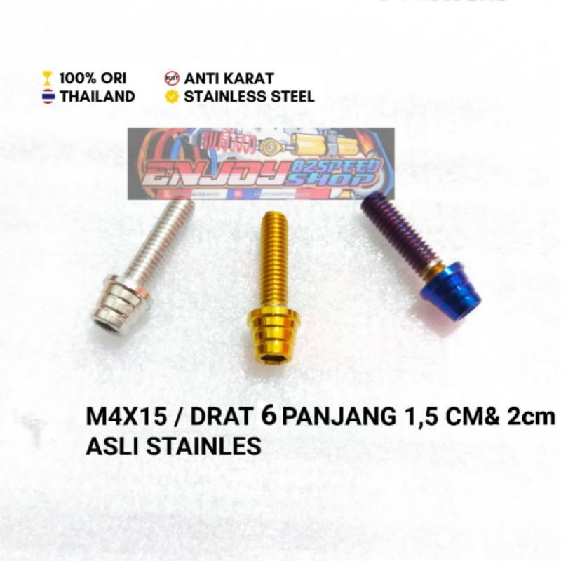 Baut Pb Probolt Kerucut M4 Drat 6 panjang 1,5 Cm &amp; 2 cm (harga satuan)