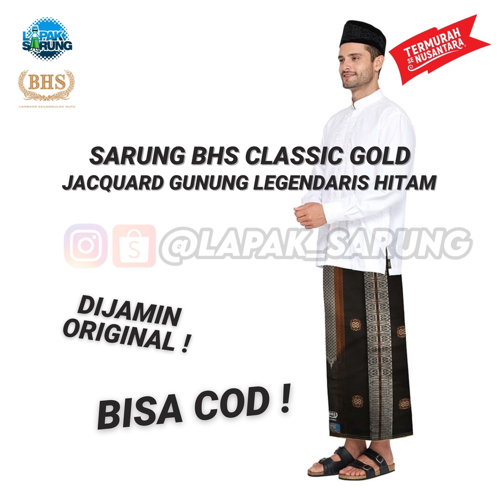 Sarung BHS Classic Gold Motif JGL 5 Jacquard Gunung Legendaris Hitam Orange