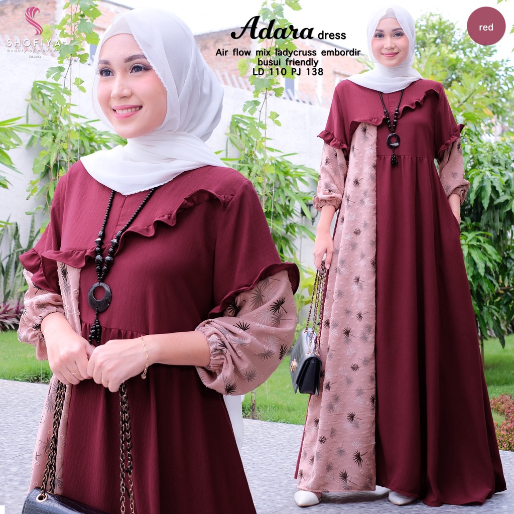 Gamis Modern Wanita Remaja Terbaru Gamis Lengan Kombinasi Bunga Kekinian Terbaru