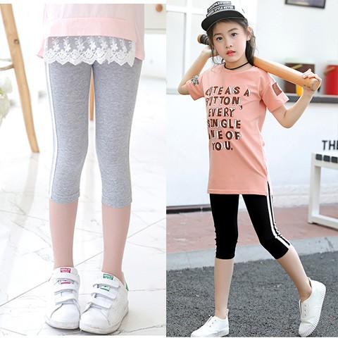  Celana  Panjang Legging Katun Ketat Motif Garis  Samping  