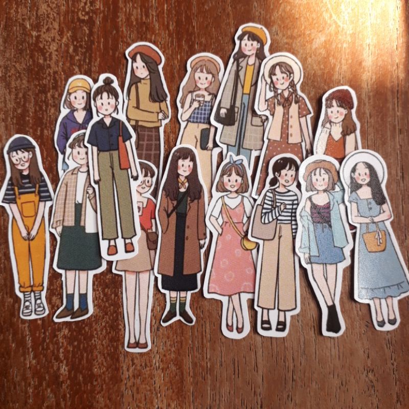 [STICKER PACK 15 pcs] Aesthetic OOTD Sticker Girl /Sticker Character / Cute Korean Girl