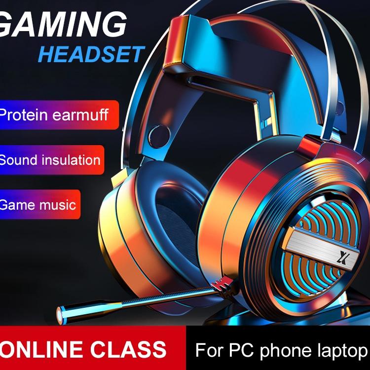 V-EAR ✓ Headset bando Gaming with Microphone noise cancelling Headphone besar Wired headfone Game he