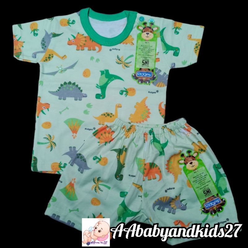 3Pasang Setelan Ridges Lengan Pendek Kancing Bahu FullPrint Dino Parasut Ukuran S M L XL SNI
