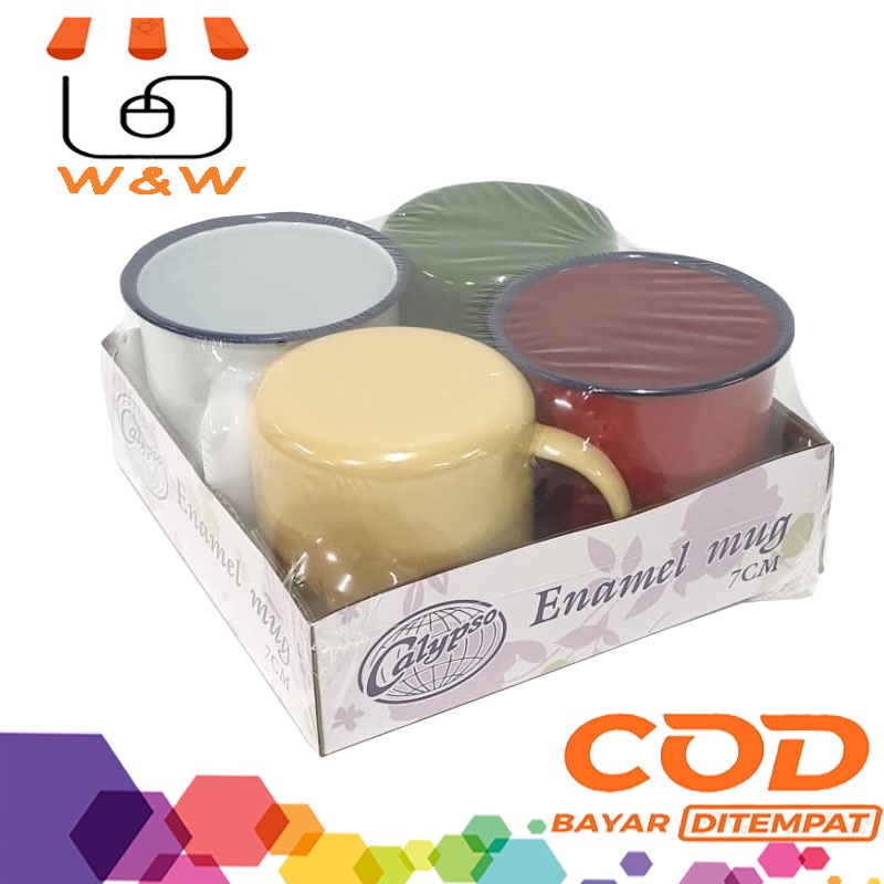 Mug Enamel Set 4 Cangkir Gelas Seng warna Set Cangkir Kopi teh paket