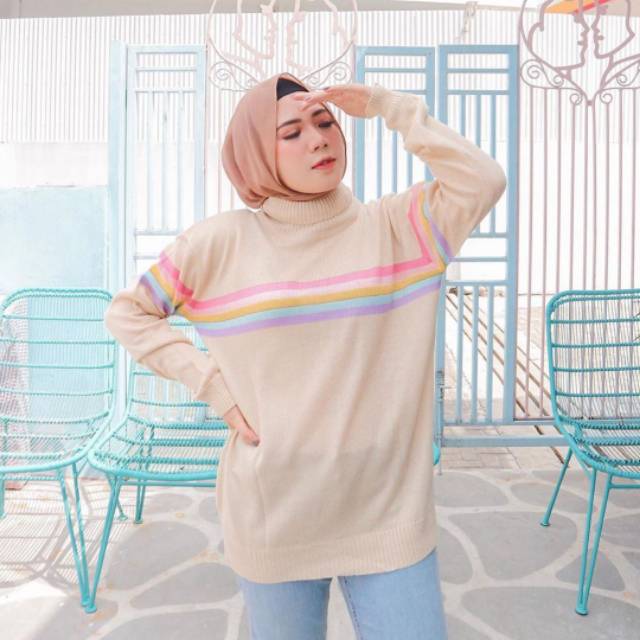 Sweater Rajut Pelangi Atasan Rajut Wanita