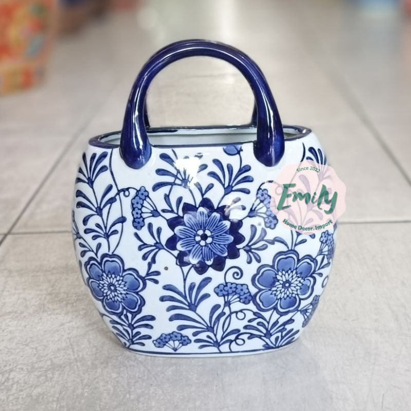 Tas Keramik Biru Putih Ukuran Kecil