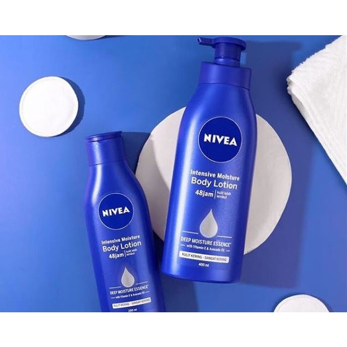 (Untuk Kulit Kering / Sangat Kering) NIVEA Intensive Moisture BODY LOTION - Pelembab Untuk Kulit Kering Besisik Bersisik - Ukuran Besar 400mL / Sedang 200mL / Kecil 100mL Kemasan Biru - Handbody Hanbody Handbodi Hanbodi Bosy Serum Losion Hand Bodi Body