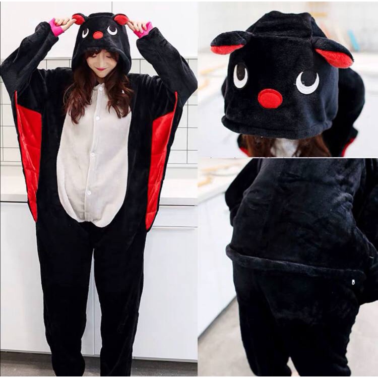 BAJU ONESIE KOSTUM KELELAWAR BAT HITAM PIYAMA KIGURUMI PESTA COSPLAY