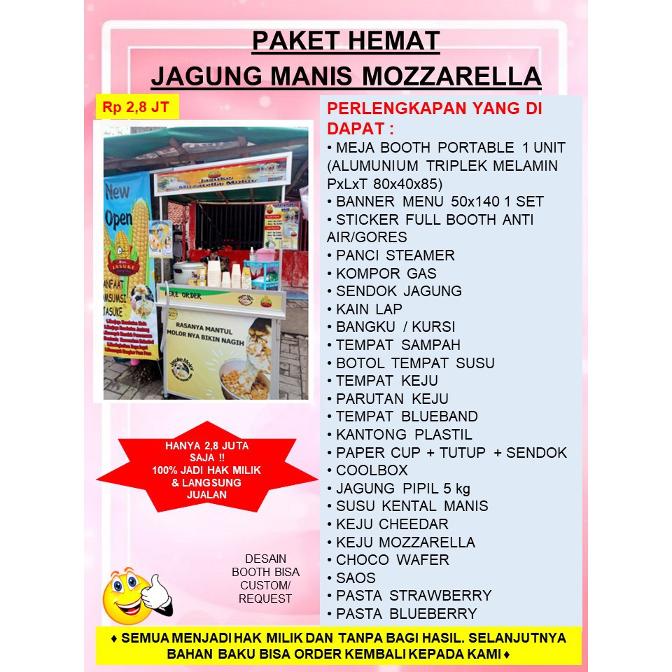 PAKET HEMAT  FRANCHISE MAKANAN TERMURAH JASUKE MOZZARELLA KEKINIAN GEROBAK BOOTH PORTABLE KEMITRAAN