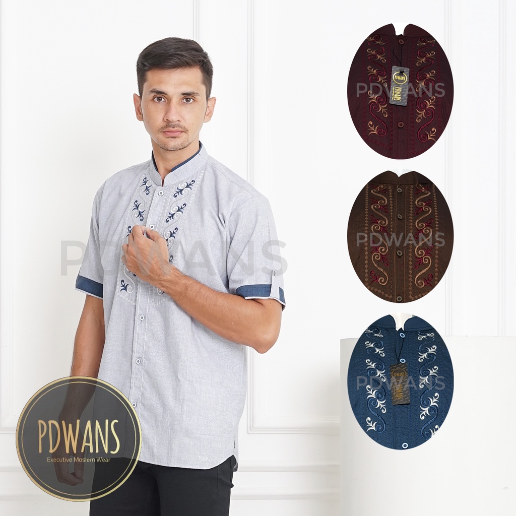 Baju Koko Katun Lengan Pendek seri Warna Bordir Ukuran M L XL WANSpdk05 - PDWANS