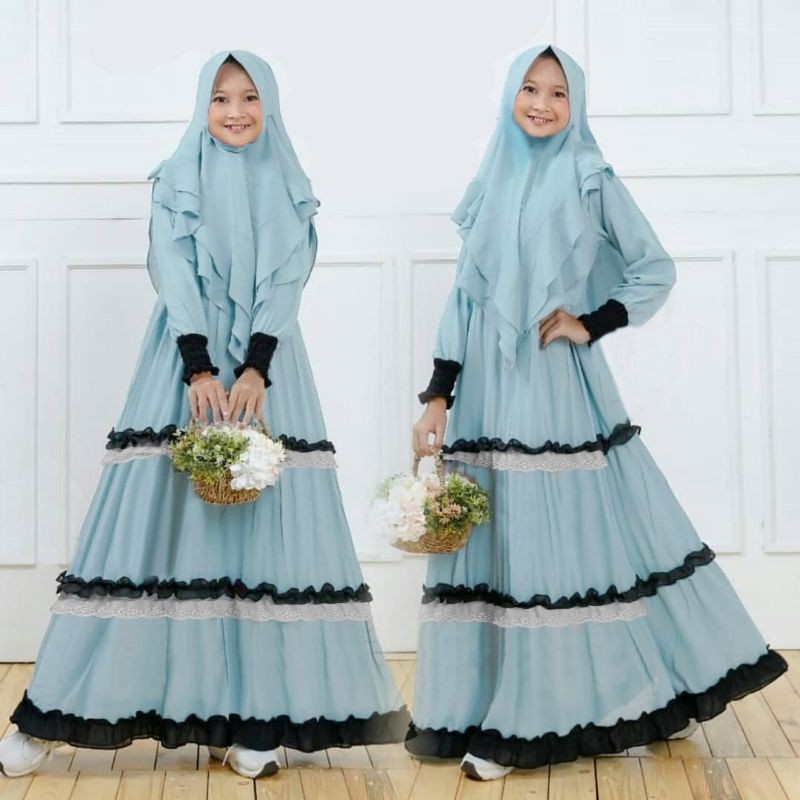 Baju Muslim Anak Perempuan Mirwen Syar i Bahan Katun Import usia umur 10 11 12 13 14 15 tahun