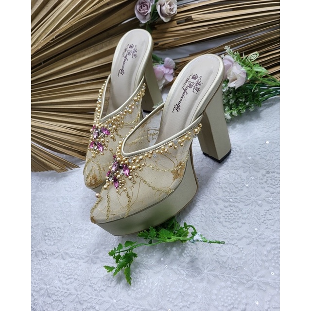 sepatu wedding asiyfa gold tinggi 12cm