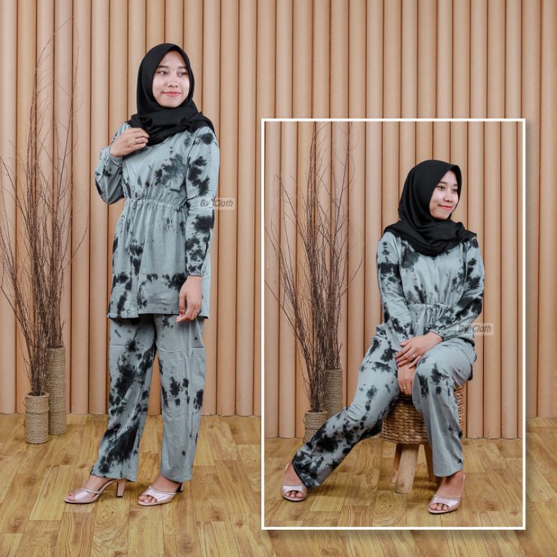 DIALY ONE SET DENA SERUT LENGAN KARET RAYON HALUS | ONE SET TIE DYE | SETELAN BUSUI |