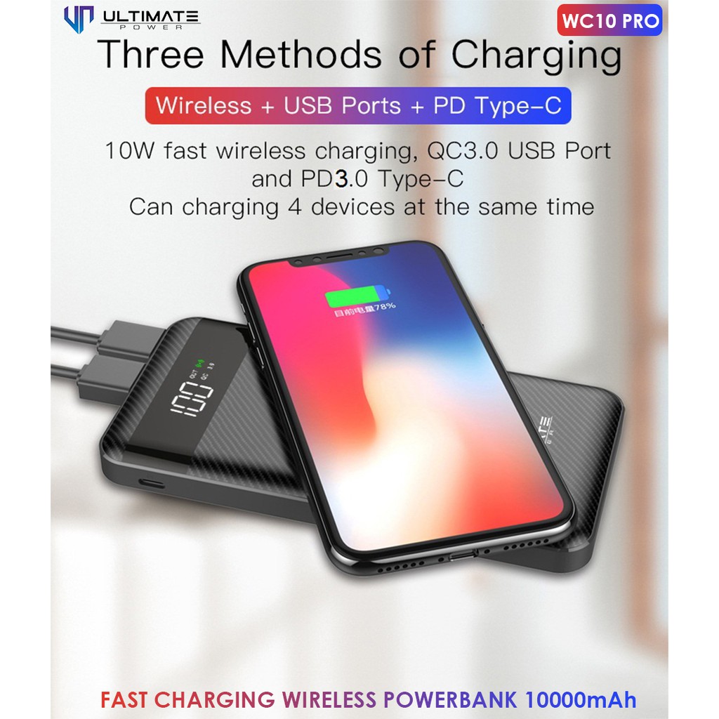 Powerbank Ultimate Power WC10 PRO Fast Charging Wireless 10000mAh