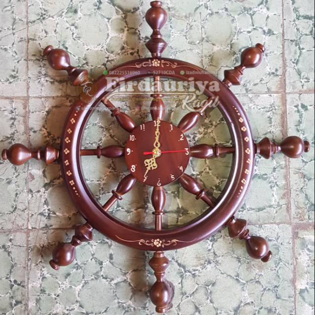 Jam dinding ukiran pahat ukir cukit nahkoda setir stir kemudi kapal kayu jati termurah murah pelayar