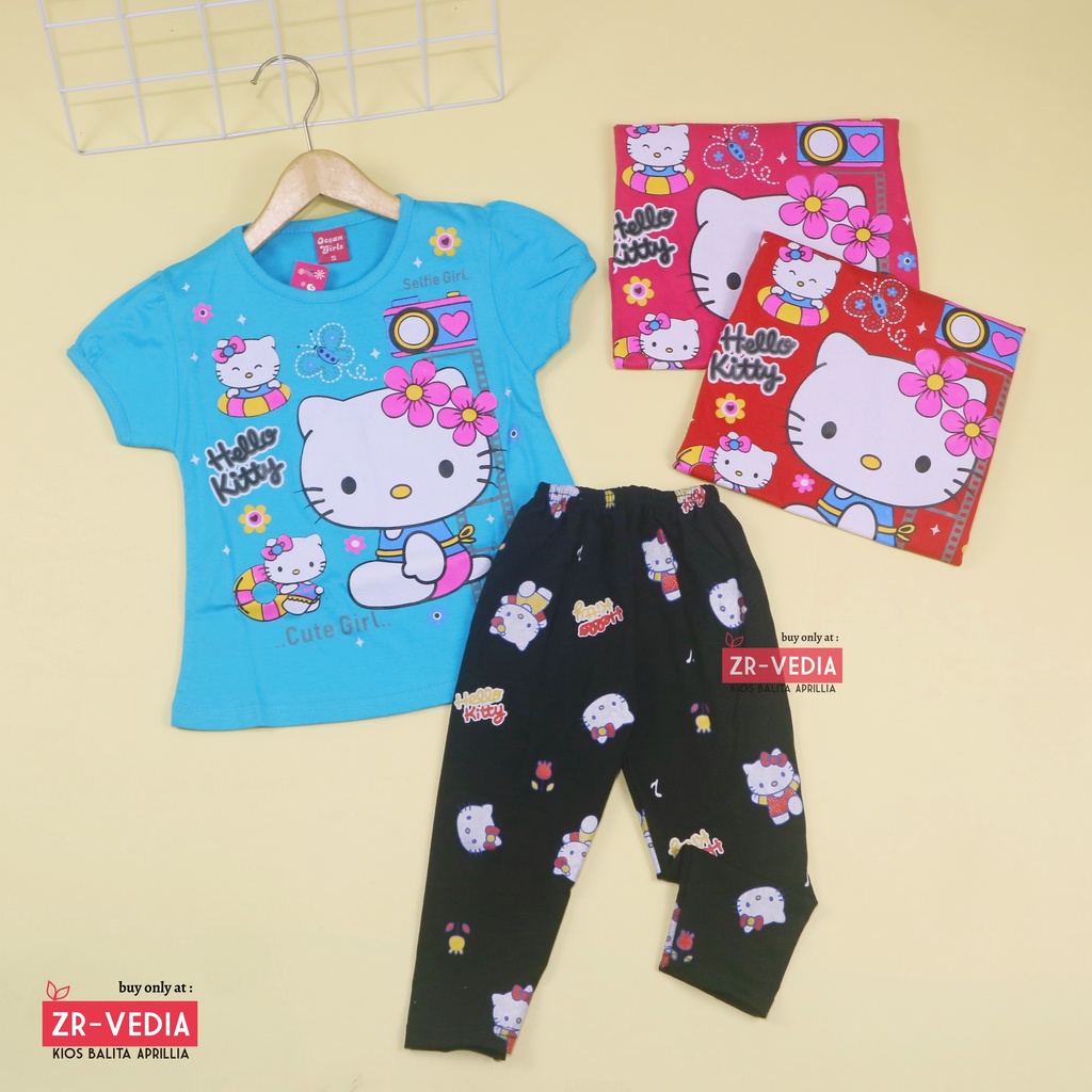 Setelan Hello Katty uk 2-3 Tahun / Baju Anak Perempuan Murah Karakter Celana Lengging Panjang Import