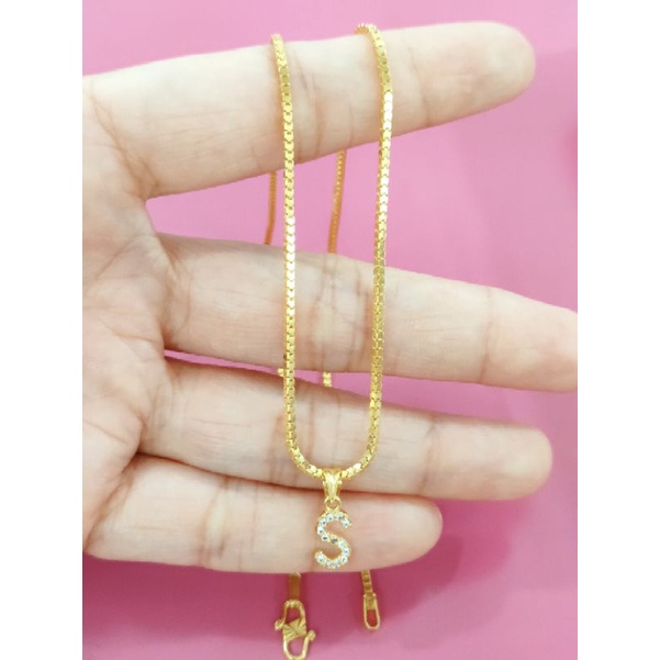 KALUNG MILANO DAN LIONTIN HURUF S PERAK 925 LAPIS EMAS 24K