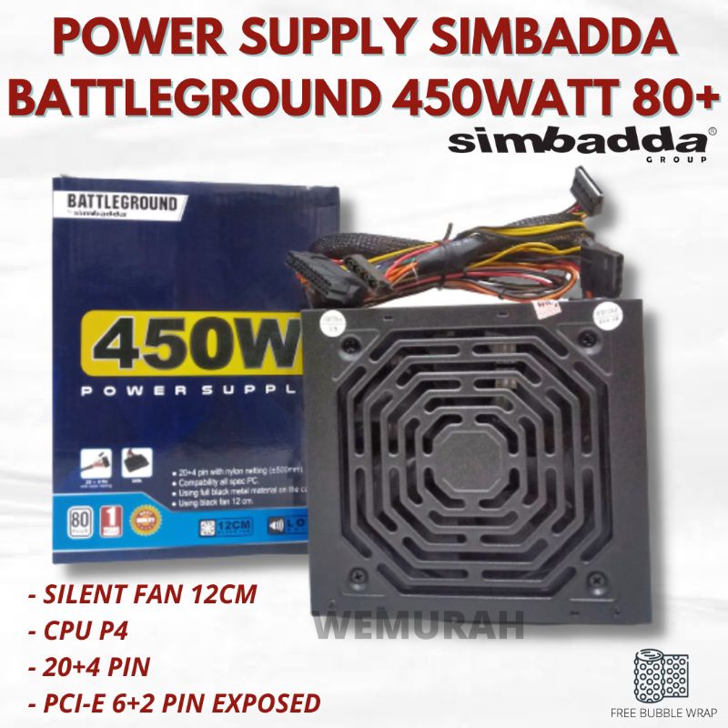 Power Supply Simbadda Battleground 450 watt 20+4Pin 80+ - PSU Gaming