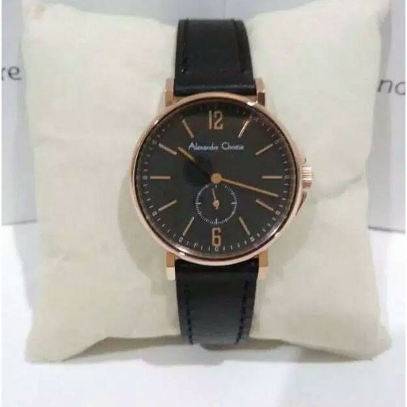 jam tangan alexandre christie wanita tali kulit detik bawah casing tipis AC 8458