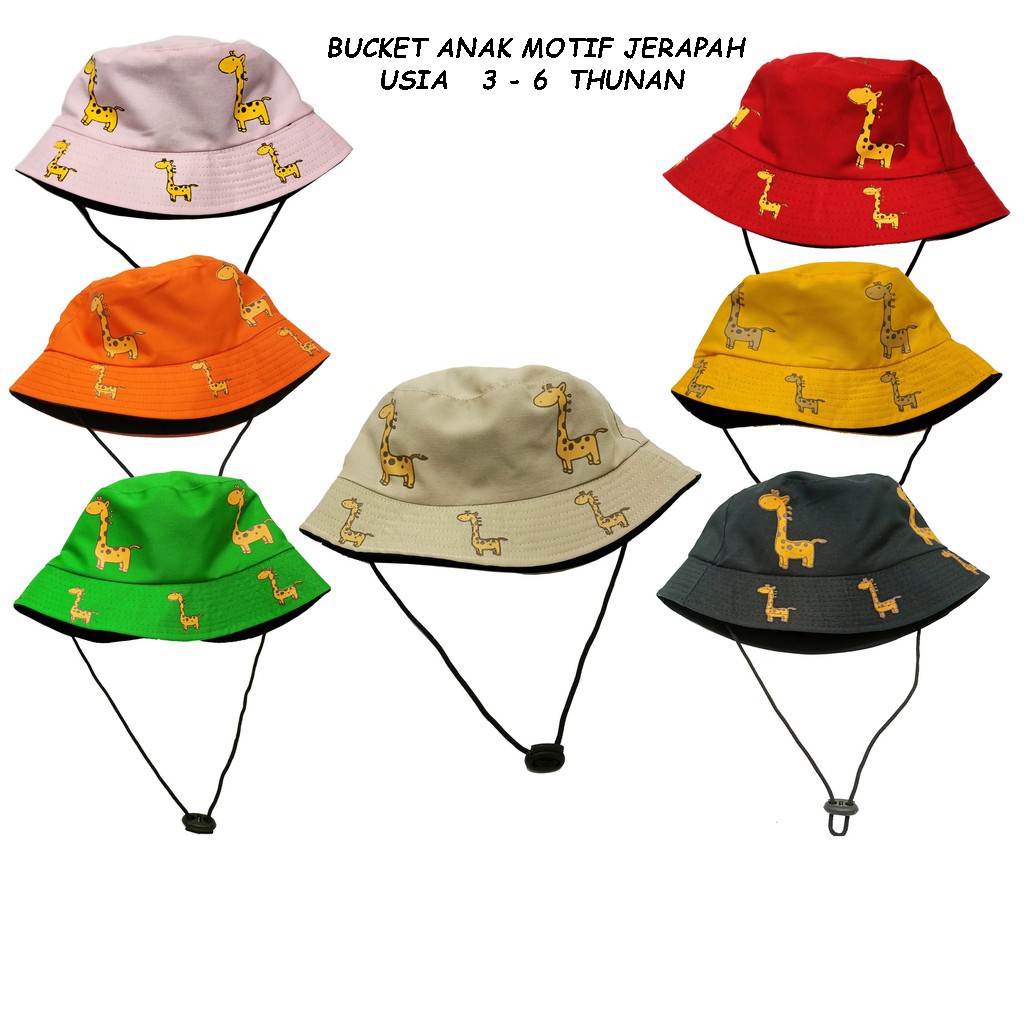 BUCKET HAT ANAK MOTIF JERAPAH USIA 1 - 6 TAHUNAN BAHAN ORIGINAL