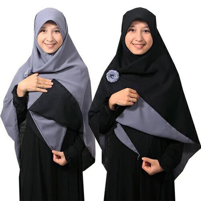 Jilbab syari segi empat Bolak Balik Hitam Abu Berkualitas