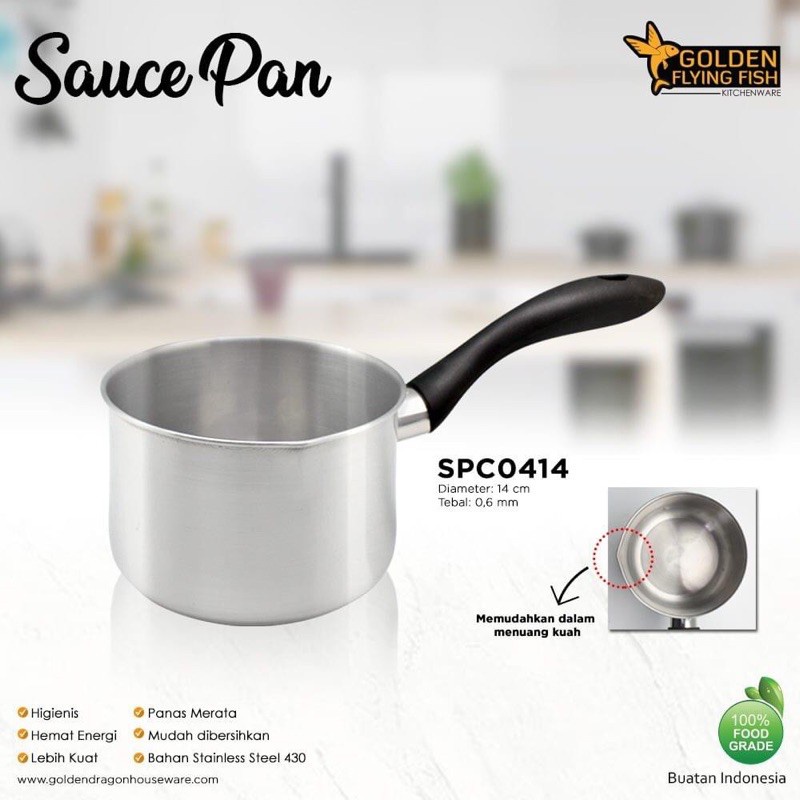 Sauce Pan Golden Flying Fish Kitchenware - Panci gagang 1 - PANCI STAINLESS