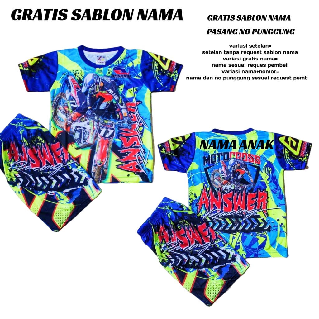 baju cross anak/jersey motor cross anak/baju balap cross size 4-20