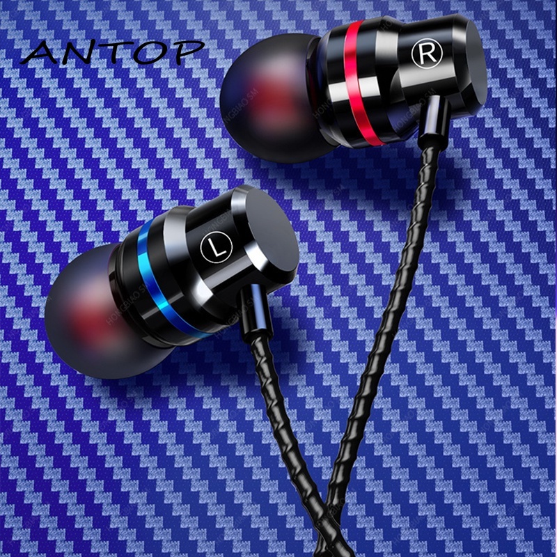 Super Bass Metal Headset Bass Stereo Earphone Headphone Kabel Dengan Mic Telepon Universal ANTOP