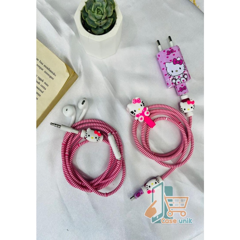 PAKET PELINDUNG KABEL CABLE PROTECTOR SET SPIRAL IPHONE &amp; ANDROID (CHARGER &amp; HEADSET) STIKER KARAKTER ADAPTER CS4002