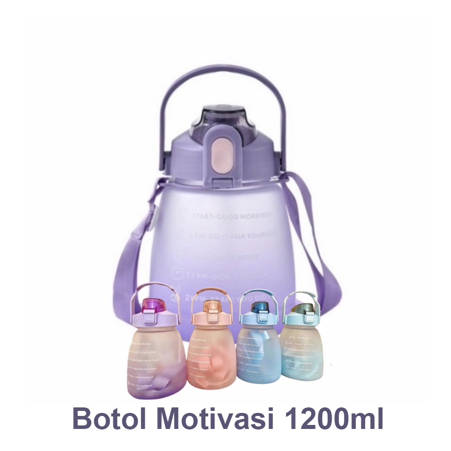 Botol Minum Penanda Waktu Motivasi Gradasi Big Belly Pastel Gemoy 1,2 Liter P487-3 / Big Belly Doff 