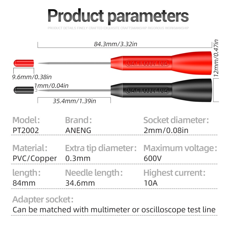 Btsg 1pasang Multimeter Test Lead Extention Back Probes Untuk Jarum Tajam Micro Pin Stainless Steel Tipped Tip Untuk Multime