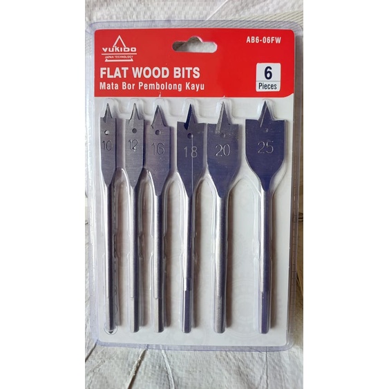 YUKIDO 6 PCS MATA BOR KAYU KIPAS SET LUBANG BULAT FLAT WOOD DRILL BITS