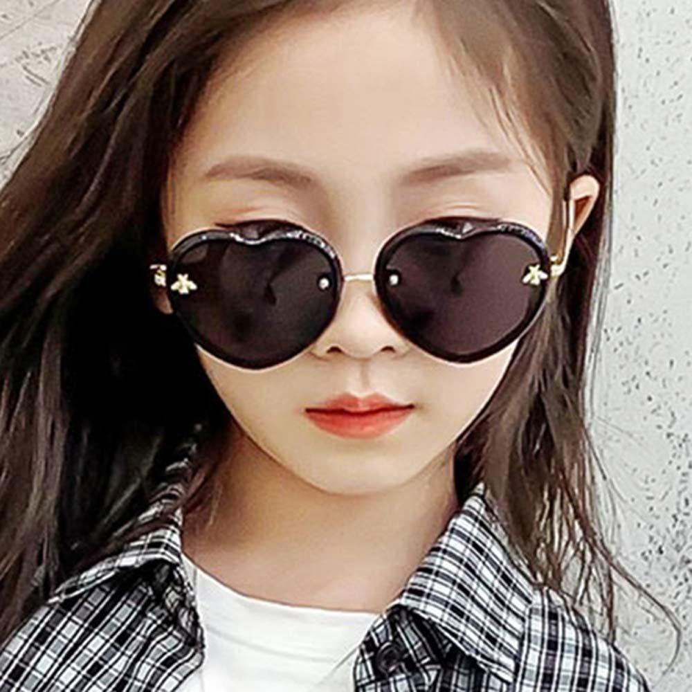 Mxbeauty Cinta Hati Kacamata Anak Laki-Laki Shading Vintage Kacamata Matahari Visor Eyewear Pelindung Mata Berbentuk Hati Kartun Lebah Anak Kacamata Hitam