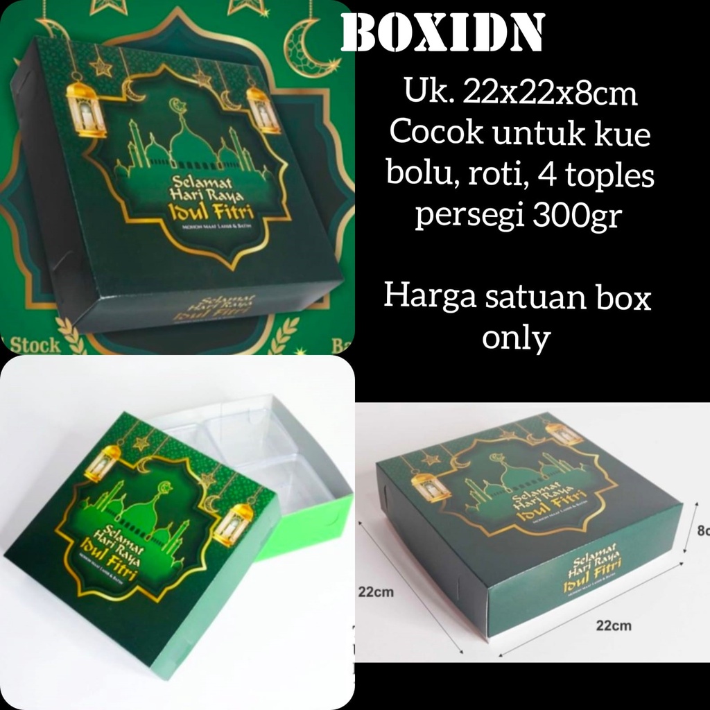 

uniqone Box Lebaran 22x22 x8cm Box Bolu Kue Idul Fitri Ramadhan Kotak Lapis Legit Dus Brownies Hampers Lebaran box Lebaran 4 toples