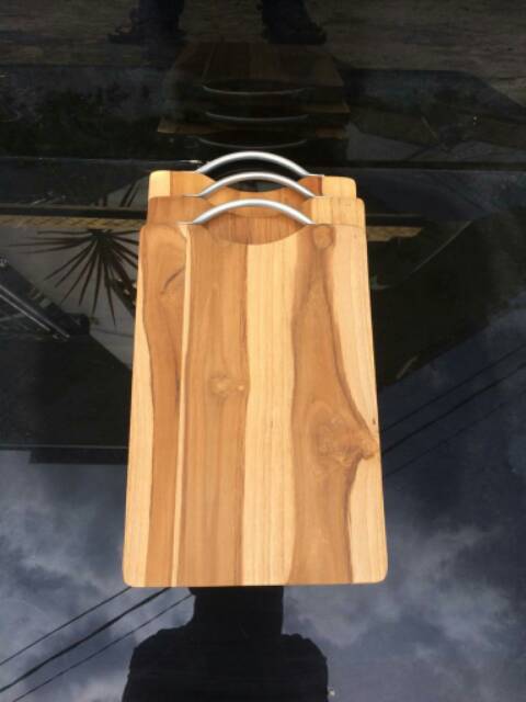 Talenan Kayu 30X20 Jati Gagang Aluminium Wooden Cutting Board Kayu Jati 30 x 20