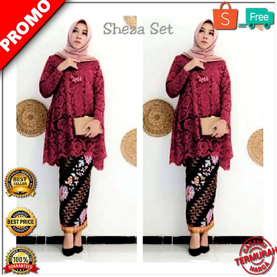 STOK TERBATAS Sheza Set Maroon Kebaya Muslim Modern STOK TERBATAS